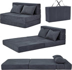 Folding Sofa Bed, 4 in 1 Convertible Sleeper Chair with Pillow, Twin Memory Foam Fold Out Chair Bed, Modern Floor Futon Sofa Couch Mattress for Living Room/Guest/Apartment, Dark Grey
