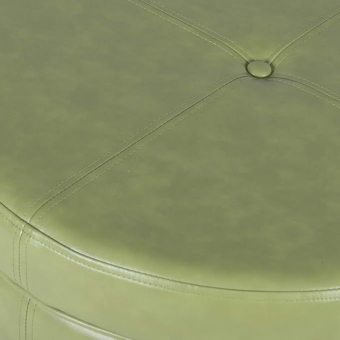 HomePop Round Leatherette Storage Ottoman with Lid, Moss Green Large