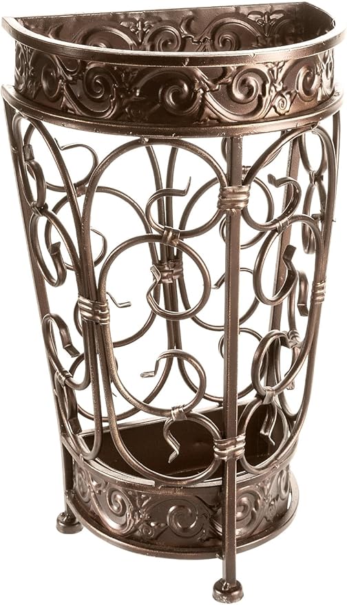 Super Quality Umbrella Stand, Umbrella Holder, Antique Look Metal, Entry Hallway Décor, Wallside Style, w/Removable Drip Tray (Bronze)