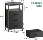 Huuger Night Stand with Charger Station and LED Lights, 3 Drawer Nightstand, Bed Side Table with Open Shelf, End Table, Tall Fabric Dresser for Bedroom, Black