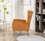 Modern Velvet Accent Chair, Channel Tufted Bedroom, Office or Living Room Furniture with Elegant Metal Legs, 26" Wide Armchair, Mustard Yellow