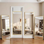 Antok Over The Door Mirror Full Length, 49'' x 14''Wall Mounted Hanging Mirror, Aluminum Alloy Frame, Shatterproof Glass, No Drill Installation for Bedroom, Closet, Bathroom, Dorm, Rect Corner, Gold