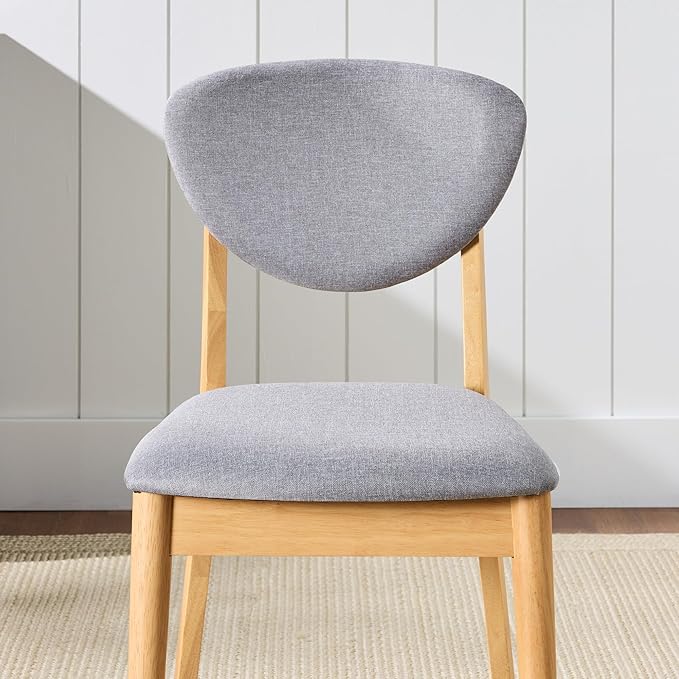 Best Choice Products Dining Chairs Set of 2, Mid-Century Modern Upholstered Wood, Armless w/Seat Cushion, Padded Backrest - Oak/Light Gray