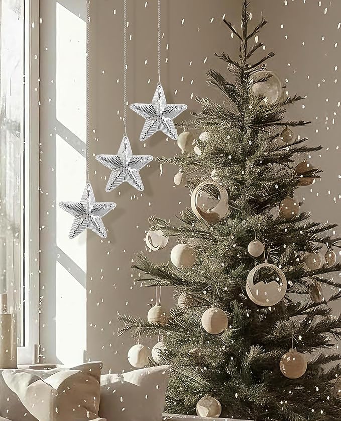 AceList Star Hanging Disco Ball Decor – Set of 3 Mirror Star Sun Catchers, 5.9" Sparkle Ornaments for Window, Bedroom, Gift or Christmas Decorations, Unique Mirror Disco Ball Decorations for Home