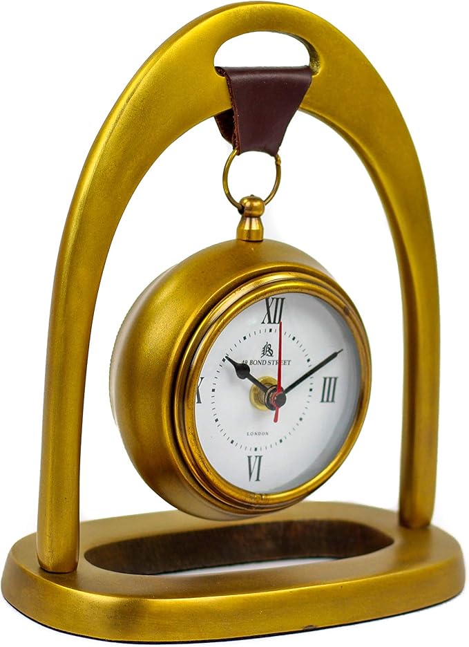Nagina International 8" Pear Shaped Aluminum Mantel Fireplace Clock Analogue | Leather Suspension Support for Clock | Beautiful Office Table Decor Clocks