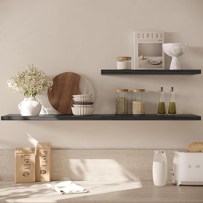 Wall Shelf Set of 1,Dark Wood Floating Shelves 24 in W x 10 in D x 1 in H, Wooden Floating Wall Shelf with Invisible Brackets for Living Room/Bedroom/Bathroom/Kitchen Storage and Decor