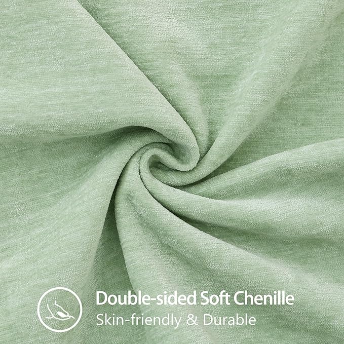 decorUhome Spring Chenille Soft Cozy Throw Pillow Covers 12x20 Set of 2, Modern Farmhouse Boho Velvet Decorative Pillow Cases with Stitched Edge for Couch Sofa Bed Home Decor, Sage Green
