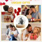 QYH Personalized 3D Crystal Photo Snow Globe, 3D Engraved Memory Sphere with Wooden Base, LED Night Light, Custom Gifts for Pets, Couples, Babies, Parents, Anniversary, Christmas, Birthday