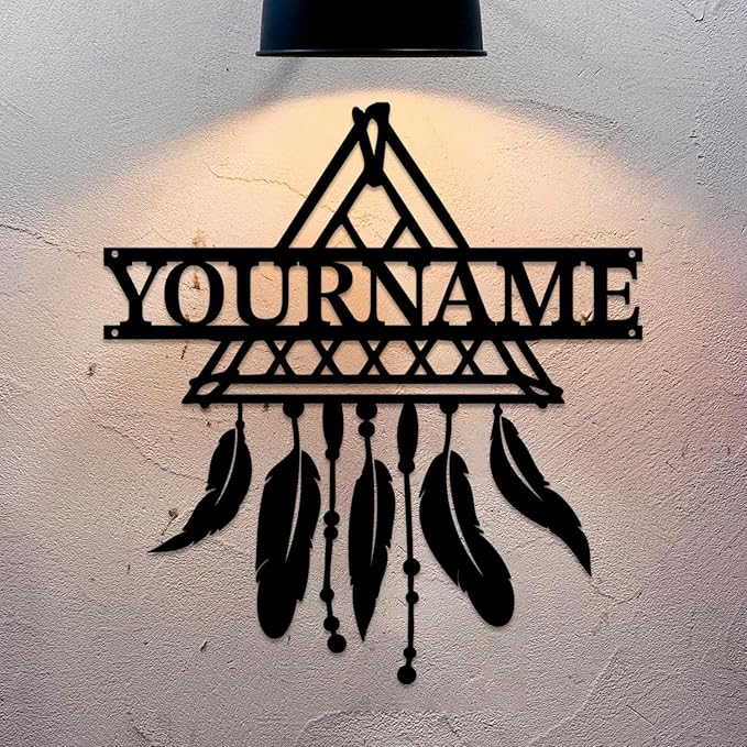 Personalized Dream Catcher Metal Wall Art - Custom Name Iron Sign for Home Decor, 8-30 Inch Black (Style G)