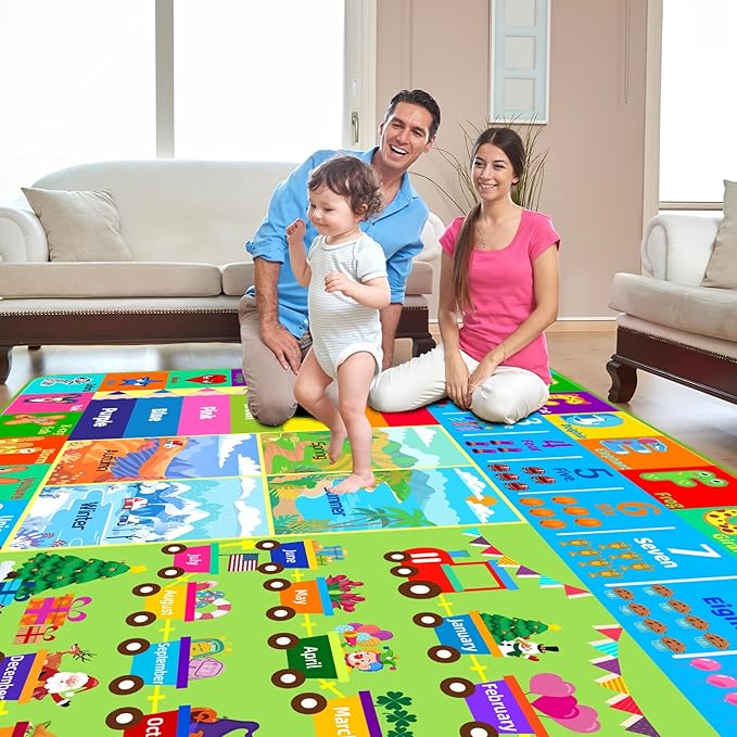 Kids Rug for Playroom, Soft & Non-Slip Educational Rug with ABC, Animals, Numbers, Floor Play Mat for Kid, Preschool Classroom Rugs Playmat for Toddler Nursery Kids (78.7X59 inch, Season&Month)