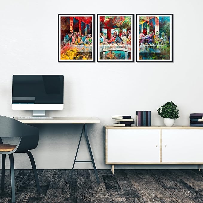 Novatique Last Supper Canvas Wall Art Graffiti Wall Art Jesus Christian Religious Wall Decor for Living Room Bedroom,12" x 16" x 3Pcs