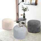 Round Stuffed Pouf Ottoman Foot Rest for Couch Round Ottoman with Foam Chunk Filling Stripe Faux Fur Ottomans for Living Room Floor (26"x18",Dark Grey)