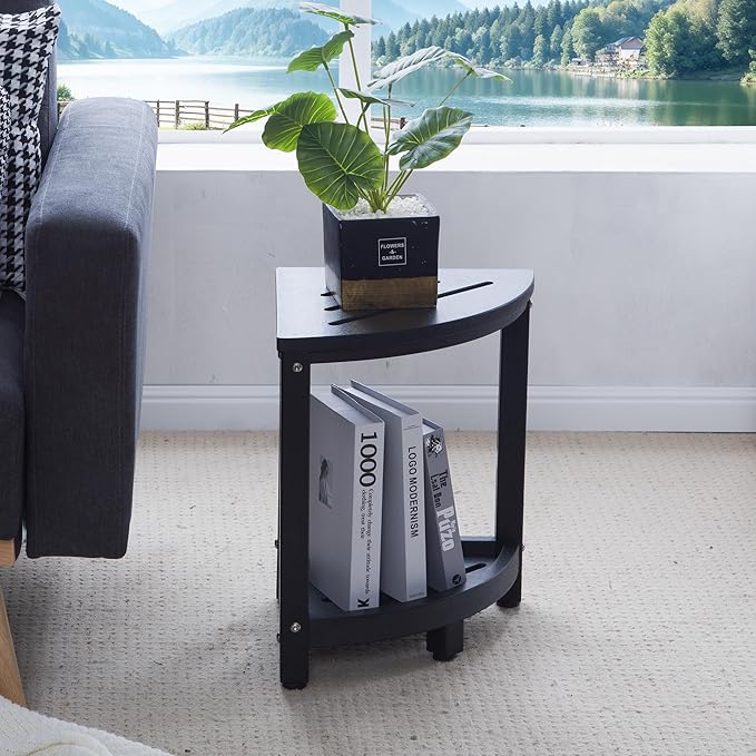 Shower Stool - Corner Bench Seat with HDPE Waterproof Shaving Legs, Baffle Storage Shelf, Indoor/Outdoor Use, Black