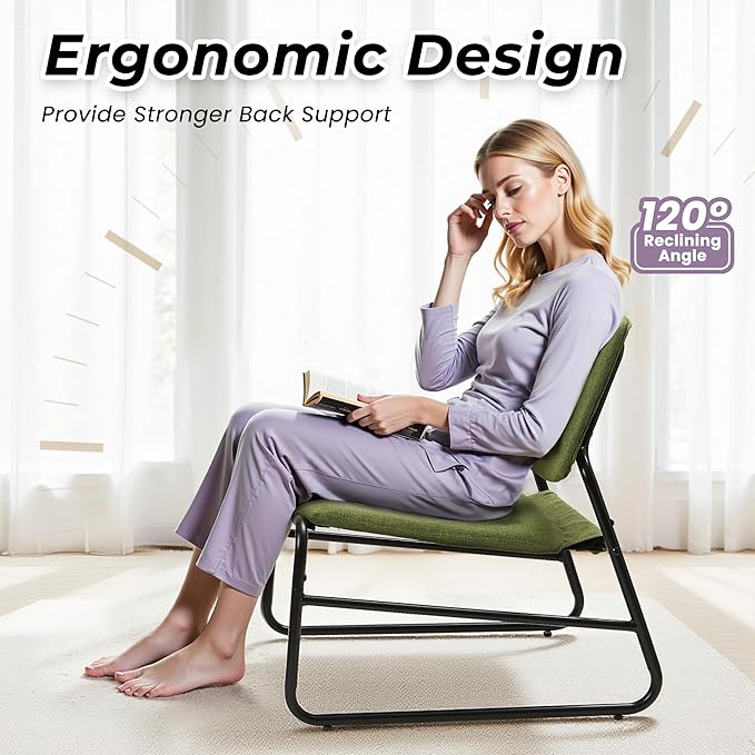 DAICO Modern Accent Chair Armless Sling Accent Chairs Comfy Upholstered Side Sitting Chairs with Metal Frame for Living Room Bedroom Balcony Garden, Linen, Green