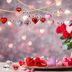 48pcs Valentine Ornaments for Tree, Colorful Heart Shaped Ornaments, Glitter Valentine Tree Decorations, Heart Shaped Hanging Baubles for Valentines Wedding Party Decor