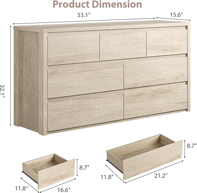 GarveeHome 7 Drawer Dresser for Bedroom, Wide Modern Chest of Drawers, Large Wood Dresser Wooden Storage Organizer for Living Room, Hallway Entryway