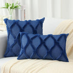 decorUhome Spring Throw Pillow Covers 16x16 Inch Set of 2, Soft Plush Faux Fur Wool Dark Blue Couch Pillow Covers, Decorative Neutral Pillow Cases for Bed Sofa Living Room Home Decor