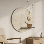 3D Textured Neutral Abstract Wall Art Decor With Shelf, Boho Beige and Brown Artwork for Walls With Green Accent, Modern Minimalist Wall Decor for Living Room, Hallway, Kitchen, Bedroom, Office, 24x24