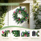Solar Spring Wreath for Front Door 18inch 30LED Pre-lit Wreaths Spring Summer Decor Artificial Pansy Wreath for Outside Wall Home Decor Festival Farmhouse Decor