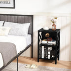 Small Bookshelf,3 Tier Industrial Bookcase with Metal Frame and Backboard,Low Black Book Shelf,Book case for Small Spaces,Living Room,Bedroom and Home Office