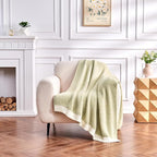 CozeCube Super Soft Fullfy Microfiber Reversible Knitted Blankets, Warm Cozy Fuzzy Plush Throw, Sage Green and White Melange Throw Blanket for Couch Bed Sofa, 50" x 60"