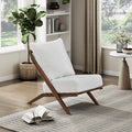 Lexicon Modern Accent Chair, Pascal Brown Solid Rubberwood Frame, Woven Chenille Upholstered Armless Chair with Reversible Cushions and Removable Covers, for Living Room, Bedroom and Office, Beige
