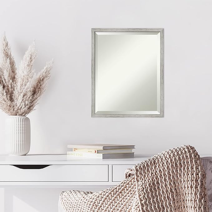 Amanti Art White Wall Mirror 21x17 Shiplap White Narrow Rectangle Bathroom Mirror for Wall Decor Living Room, Small Cottage Wood Frame, Hangs Horizonally and Vertically, Bathroom Decor, Beveled Edge