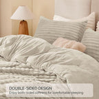 BEDELITE Fleece Queen Comforter Set -Super Soft & Warm Fluffy Linen Bedding, Luxury Fuzzy Heavy Bed Set for Winter with 2 Pillow Cases