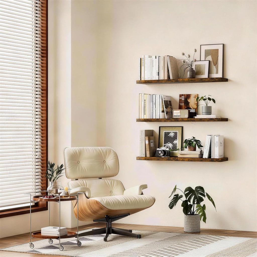 Rustic Wood Floating Shelves Set of 2 – 22.5" Wall Mounted Storage & Decor