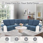 Recliner Sofa Covers 100% Waterproof Velvet L Shape Recliner Couch Covers for Dogs Pets Washable Anti Slip Recliner Slipcovers with Pockets (5 Seat Sofa with 2 Console, Dark Blue)