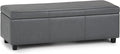 SIMPLIHOME Avalon Storage Ottoman Bench - 48 inch Wide Upholstered Vegan Leather Rectangular Lift-Top Ottoman in Stone Grey, Contemporary Storage Bench for Living Room with High-Density Foam