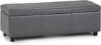 SIMPLIHOME Avalon Storage Ottoman Bench - 48 inch Wide Upholstered Vegan Leather Rectangular Lift-Top Ottoman in Stone Grey, Contemporary Storage Bench for Living Room with High-Density Foam