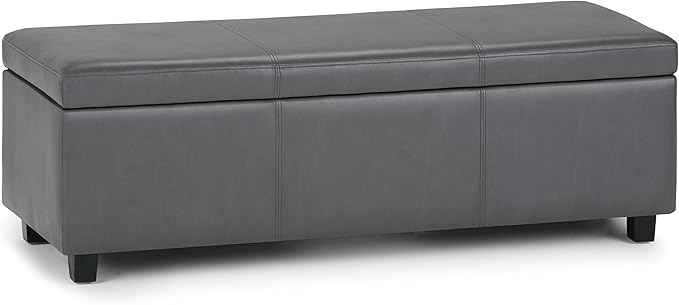 SIMPLIHOME Avalon Storage Ottoman Bench - 48 inch Wide Upholstered Vegan Leather Rectangular Lift-Top Ottoman in Stone Grey, Contemporary Storage Bench for Living Room with High-Density Foam