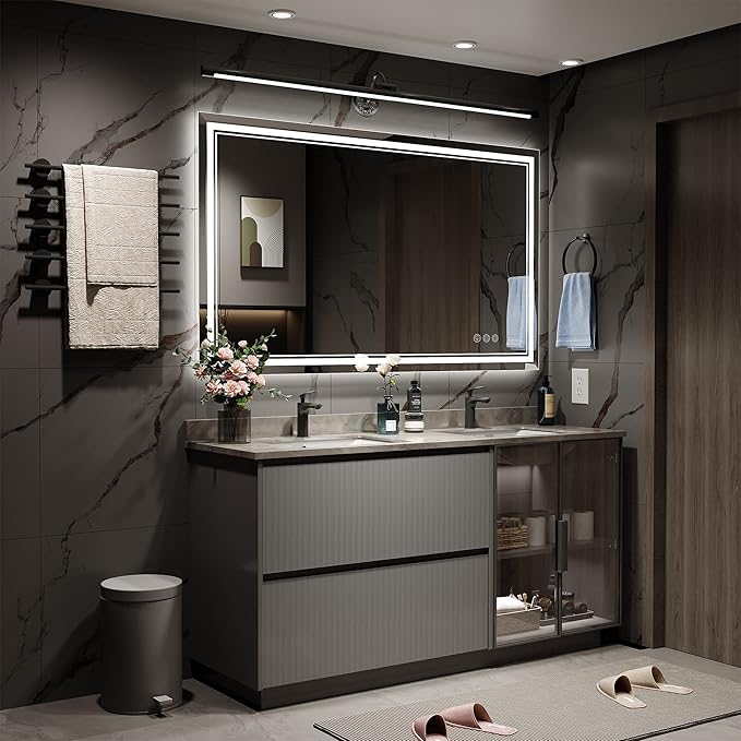 48x32 Inch Led Mirror for Bathroom with Front Light and Backlit, Bathroom Mirror with Led Lights, Vanity Mirror with Lights for Wall, Anti-Fog, Dimmable, Memory Function, Tempered Glass