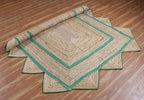 Scalloped Edge Rug, Hand Woven Natural Jute Area Rug, 6x6 Ft Square Beige & Green Braided Kilim Rugs for Living Room, Kitchen, Entryway, Farmhouse