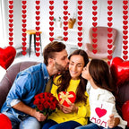 Valentines Day Decorations, 96 PCS Red Felt Heart Garland Hanging, Pre-Assembled Romantic Heart String Garland for Home, Wedding, Anniversary & Party Decor