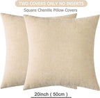 GAWAMAY Decorative Square Throw Pillow Covers 20"x20" Inch Set of 2, Super Soft Chenille Pillows Farmhouse Fall Pillowcase for Living Room Bedroom Sofa Couch Cushion Cover Beige 50x50cm (No Insert)