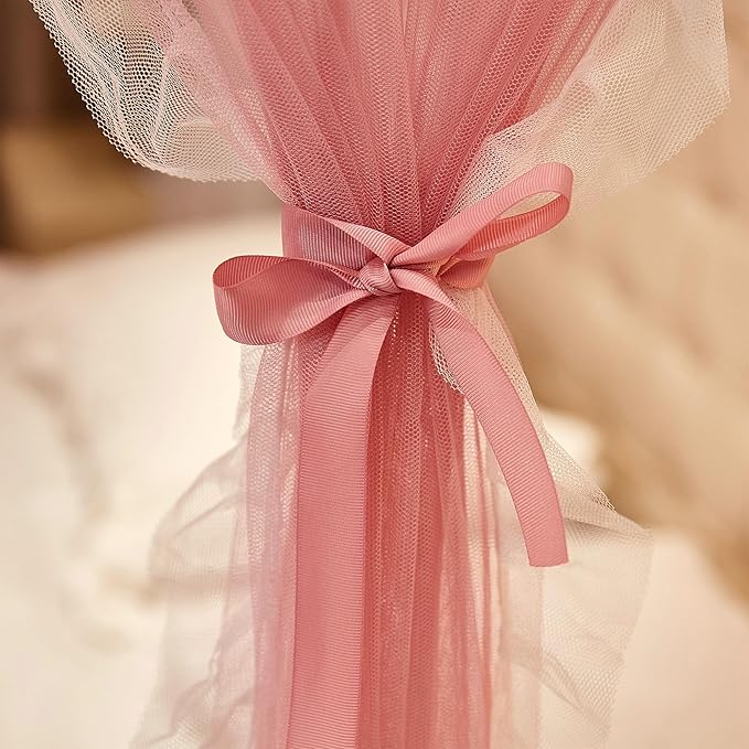 4 Corners Post Princess Curtains Bed Canopy for Girls 8 Panels Curtain- Double Layer Sheer Mesh Canopies Drapes Girls Room Decor (8P-Pink/White, 4P(43"x82") W+4P(43"x82") L/(King))