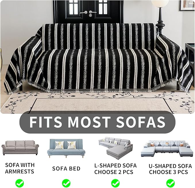 HAOMAIJIA Non Slip Couch Cover Sofa Covers for 2 Cushion Couch Washable sectional Couch Covers for Dogs pet Furniture Protector Couch Cover Blanket for Living Room (TM-Black, 71"x102")