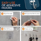 GLUIT Adhesive Wall Hooks for Hanging Heavy Duty 22 lbs Hooks for Walls No Damage, Towel Sticky Clear Hooks, Waterproof, Home, Bathroom, Kitchen, Office, and Outdoor, 40 Pack