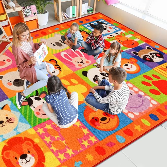 Classroom Rugs,Classroom Rug for Elementary,School Learning Seat Area Rug,Non-Slip Educational Classroom Carpet,Washable Kids Carpet for Playroom Nursery Kids Room