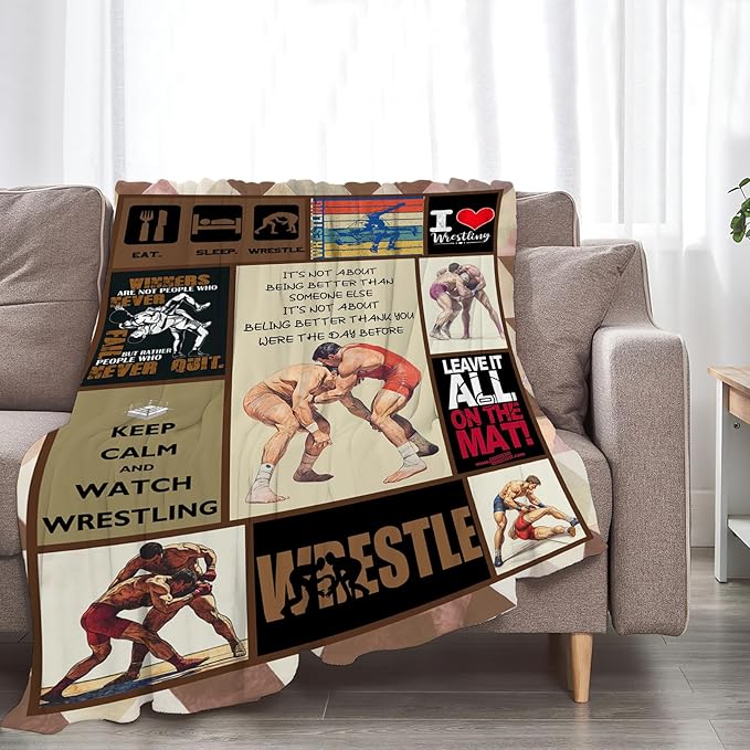 Wrestling Blanket for Boys Girls Women Men Wrestle Gifts Sports Throw Blanket Plush Cozy Flannel Fleece Fuzzy Blankets 60"X50"