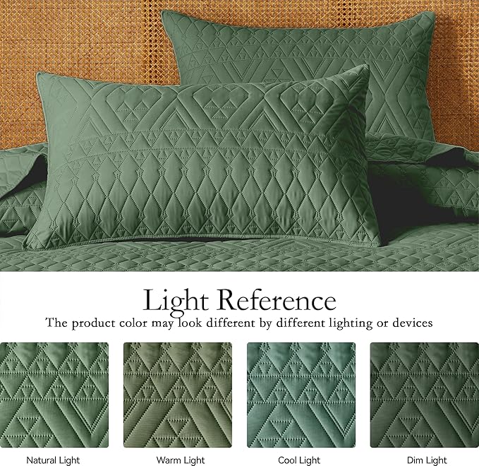 akkialla Twin Size Quilt Bedding Set,Green Lightweight Microfiber Soft Bedspreads,Modern Style Geoetric Pattern Coverlet Set for All Seasons,2 Piece(1 Quilt,1Pillow Sham)