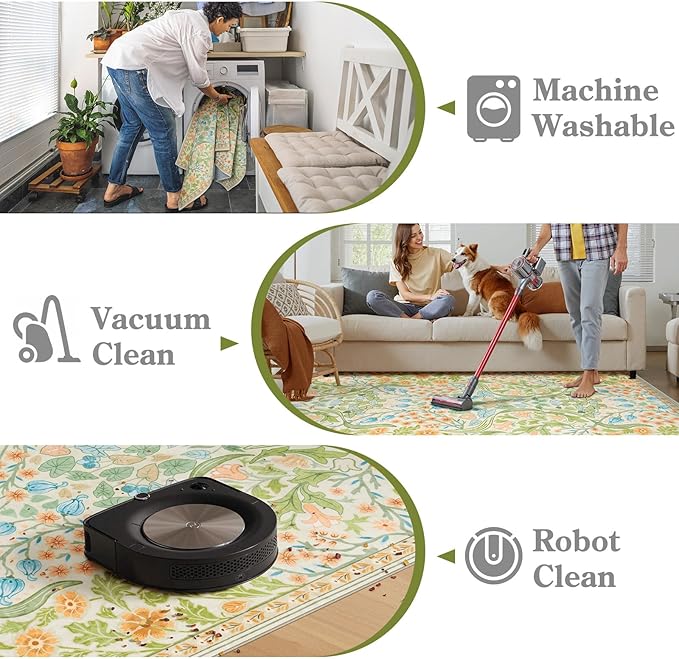 Moynesa Floral 5x7 Area Rugs, Machine Washable Rugs for Bedroom, Non Slip Boho Rugs for Living Room, Large Flower Stain Resistant Floor Carpet for Dining Room Home Office, Spring
