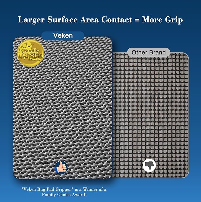 Veken 8x10 Ft Rug Pad Gripper for Hardwood Floors, Non Slip Dark Grey Rug Pads for Area Rugs, Thick Rug Grippers for Tile Floors, Under Carpet Anti Skid Mat, Keep Your Rugs Safe and in Place