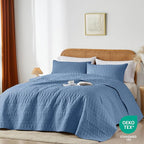 Akkialla King/Cal King Quilt Set, Boho Style in a Solid Color, Bluish Grey Lightweight Microfiber Bedspread, Soft and Breathable Coverlet for All Seasons, 3-Piece Bedding Set (1 Quilt, 2 Pillow Shams)