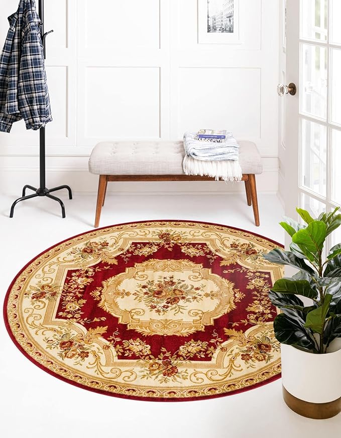Rugs.com Chateau Collection Rug - 3 Ft Round Red Medium Pile Rug