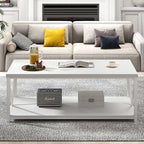 EXCEFUR White Coffee Table with Storage Shelf, Modern Rustic Wood and Metal Center Table for Living Room, 47 Inch