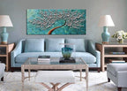 YaSheng Art - 24x60inch Large Wall Art Flowers Oil Painting On Canvas Texture Palette Knife 3D Silver Flowers Tree Paintings Abstract Artwork Canvas Wall Art Home Living Room Decor Painting