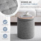 12.6" W x 14.17" H & 14.76" W x 17.32" H Round Set of 2 Ottoman with Storage Vanity Stool for Makeup Multifunctional Ottomans Padded Seat Foot Rest, Padded Seat Footrest for Living Room,Grey